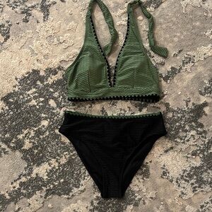 Cupshe Green and Black Bikini Set